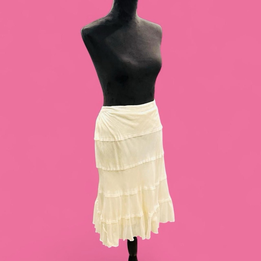Studio West M Tiered Midi Skirt Cream Boho Peasant Fairy Cottagecore Coquette
